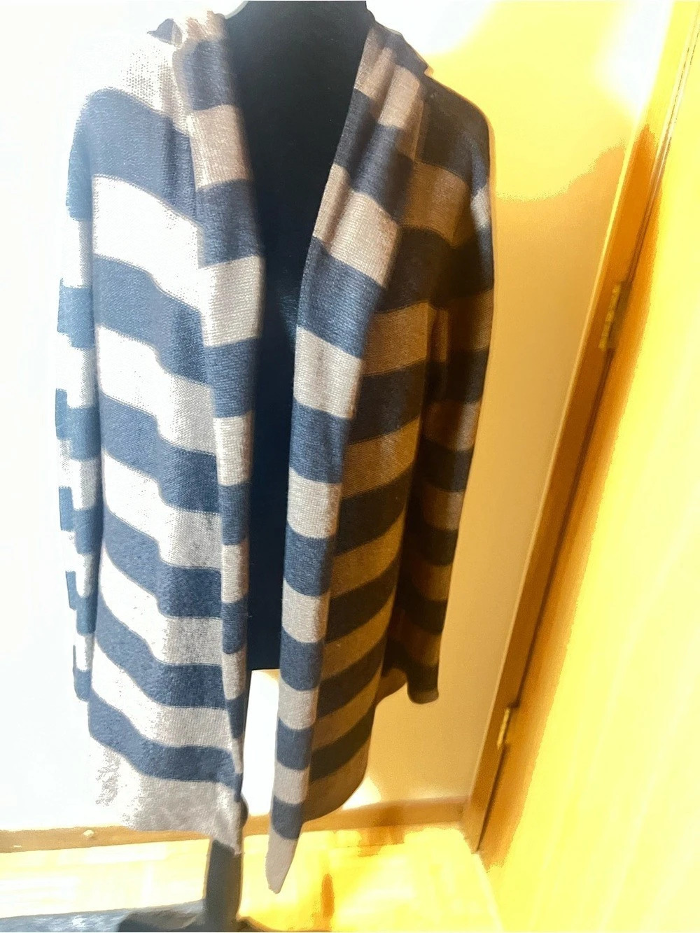 Striped Hooded Cardigan in Black and beige
